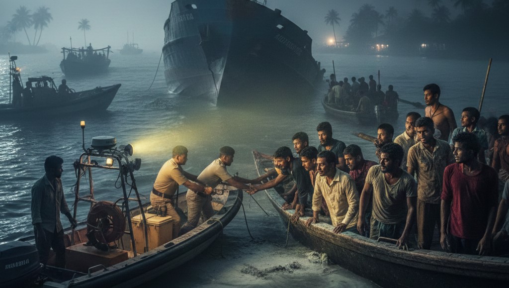 মুড়িগঙ্গায় ডুবল বাংলাদেশের জাহাজ, ১২ নাবিককে উদ্ধার করল ভারতীয় পুলিশ ও মৎস্যজীবীরা
