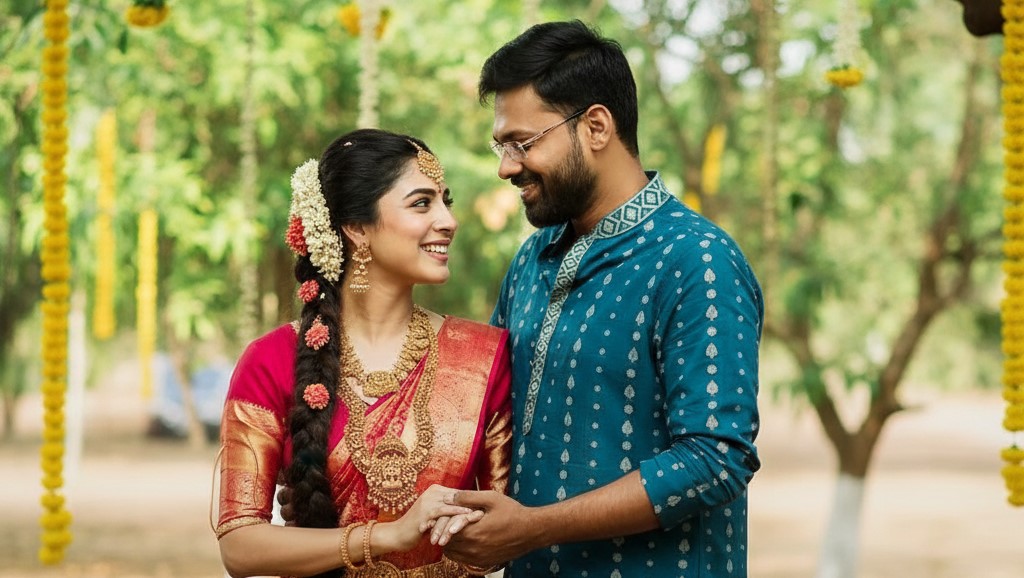 ক্রুশল অতীত, বিগ্নেশই বর্তমান: মুম্বইয়ে কাঞ্জিভরম সাজে বাগদান সারলেন অদ্রিজা রায়