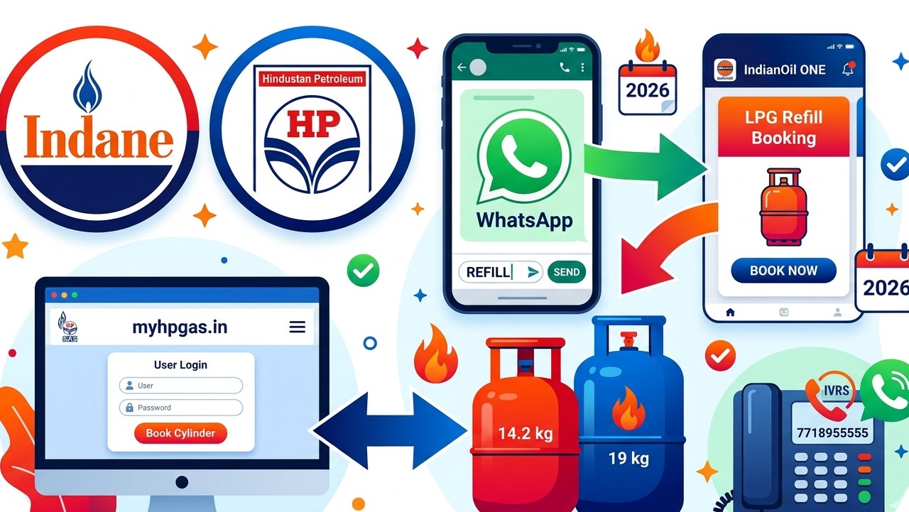 Indane HP Gas Booking Update 2026: ঘরে বসে মোবাইল অ্যাপ ও হোয়াটসঅ্যাপে গ্যাস বুকিং করার নতুন গাইডলাইন এবং সহজ পদ্ধতিসমূহ দেখে নিন।