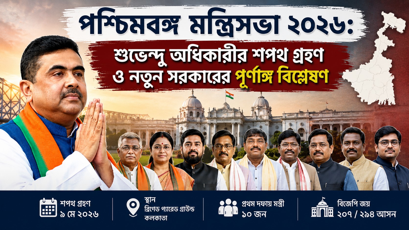 West Bengal Cabinet List 2026 Update: শুভেন্দু অধিকারীর নতুন মন্ত্রিসভার দপ্তর বণ্টন ও পূর্ণাঙ্গ মন্ত্রী তালিকা দেখুন।