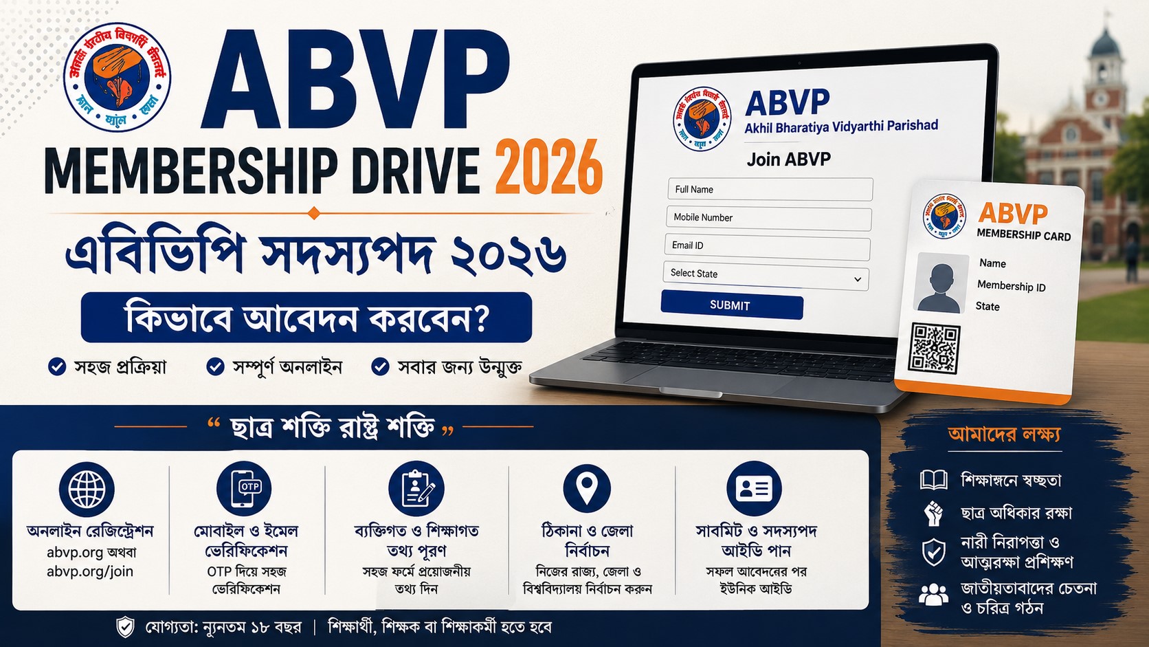 ABVP Membership Registration : পশ্চিমবঙ্গে এবিভিপি-তে অনলাইনে নাম নথিবদ্ধ করার সহজ পদ্ধতি ও গাইডলাইন