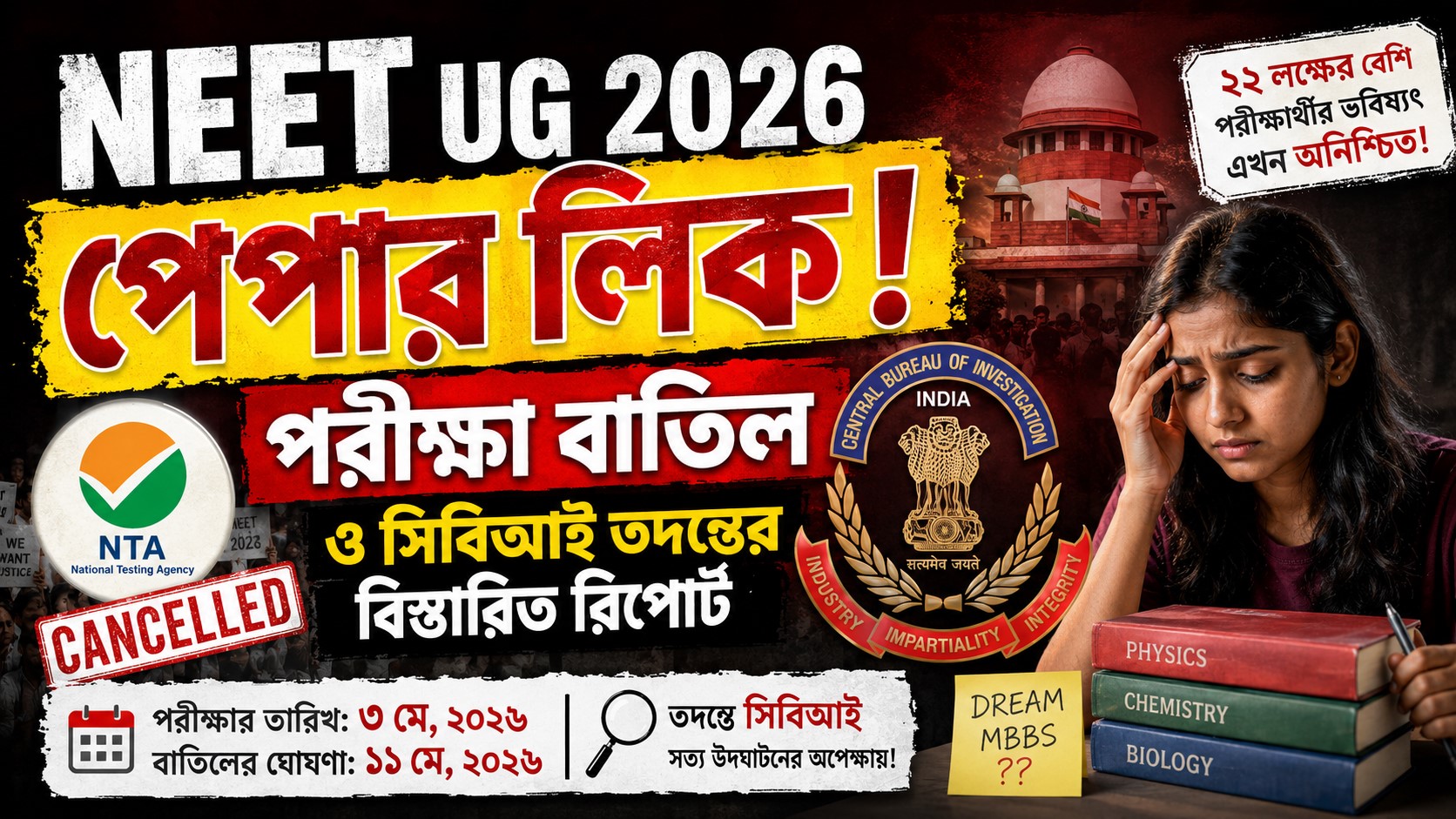 NEET UG 2026 Re-exam Date Update : নিট পরীক্ষা বাতিল ও নতুন তারিখ নিয়ে বড় ঘোষণা