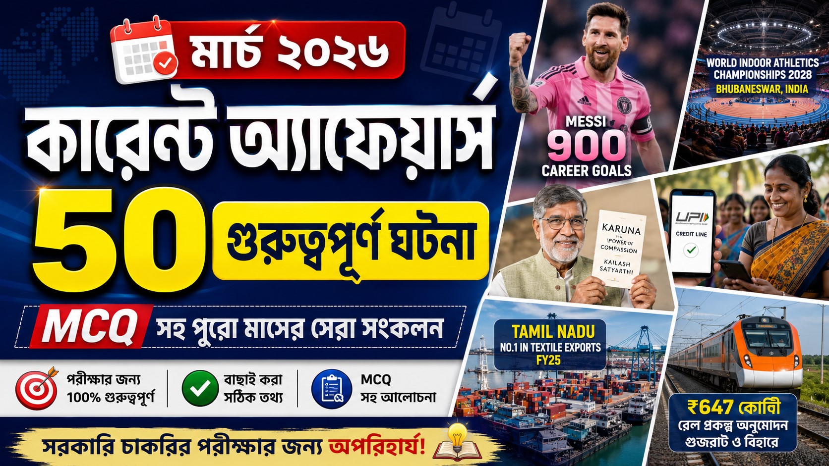 March Current Affairs 2026 Update: ৫০টি গুরুত্বপূর্ণ ঘটনা ও MCQ সহ প্রস্তুতির সম্পূর্ণ গাইড পদাতিক বাংলায়