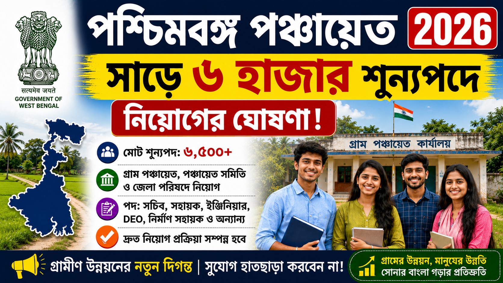 West Bengal Panchayat Recruitment 2026 Update: সাড়ে ৬ হাজার শূন্যপদে নিয়োগের ঘোষণা ও আবেদনের সম্পূর্ণ গাইডলাইন