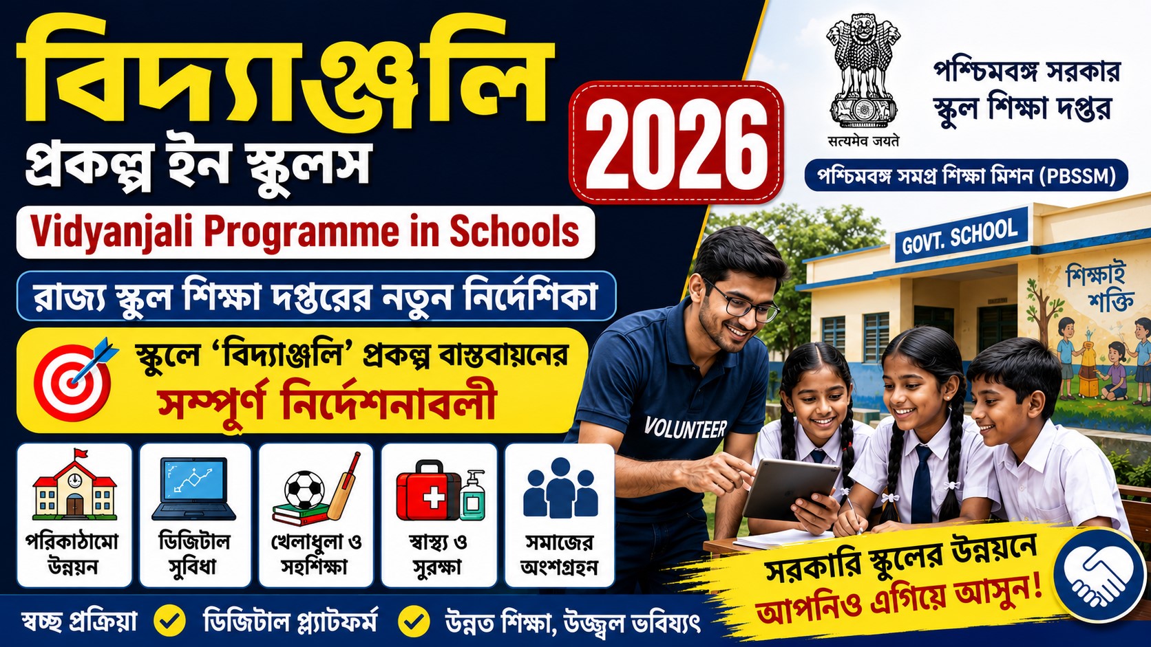 Vidyanjali Scheme Guidelines 2026: রাজ্য স্কুল শিক্ষা দপ্তরের নতুন নির্দেশিকা ও সরকারি স্কুলে রেজিস্ট্রেশনের সম্পূর্ণ পদ্ধতি