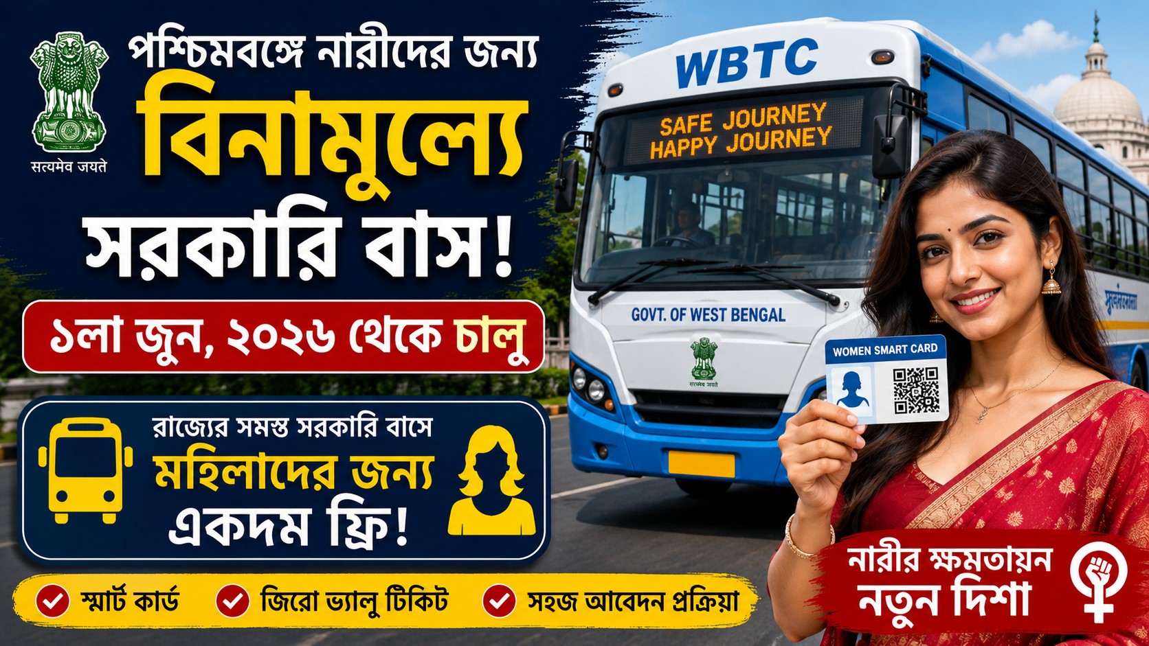 West Bengal Free Bus Scheme : নারীদের বিনামূল্যে সরকারি বাসে ভ্রমণের নির্দেশিকা ও স্মার্ট কার্ড পাওয়ার সহজ পদ্ধতি