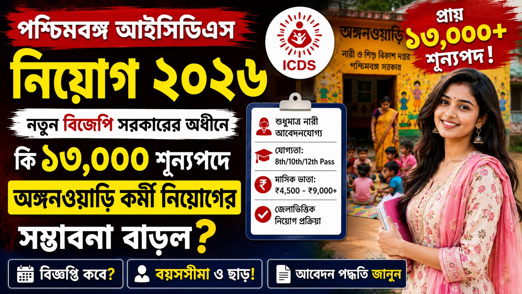 WB ICDS 2026 Recruitment : নতুন বিজেপি সরকারের অধীনে ১৩ হাজার অঙ্গনওয়াড়ি কর্মী নিয়োগের বর্তমান পরিস্থিতি ও সম্ভাবনা