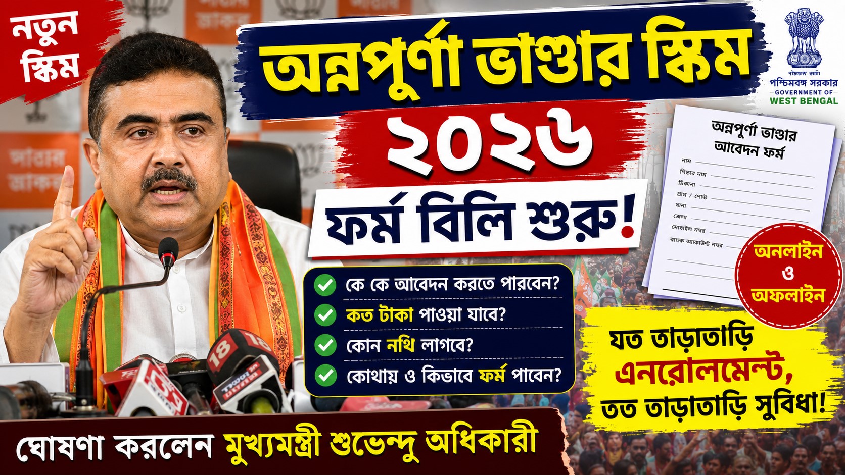 Annapurna Bhandar 2026 Scheme : রাজ্যজুড়ে শুরু হলো ফর্ম বিলি, আবেদন পদ্ধতি ও যোগ্যতার সম্পূর্ণ নির্দেশিকা