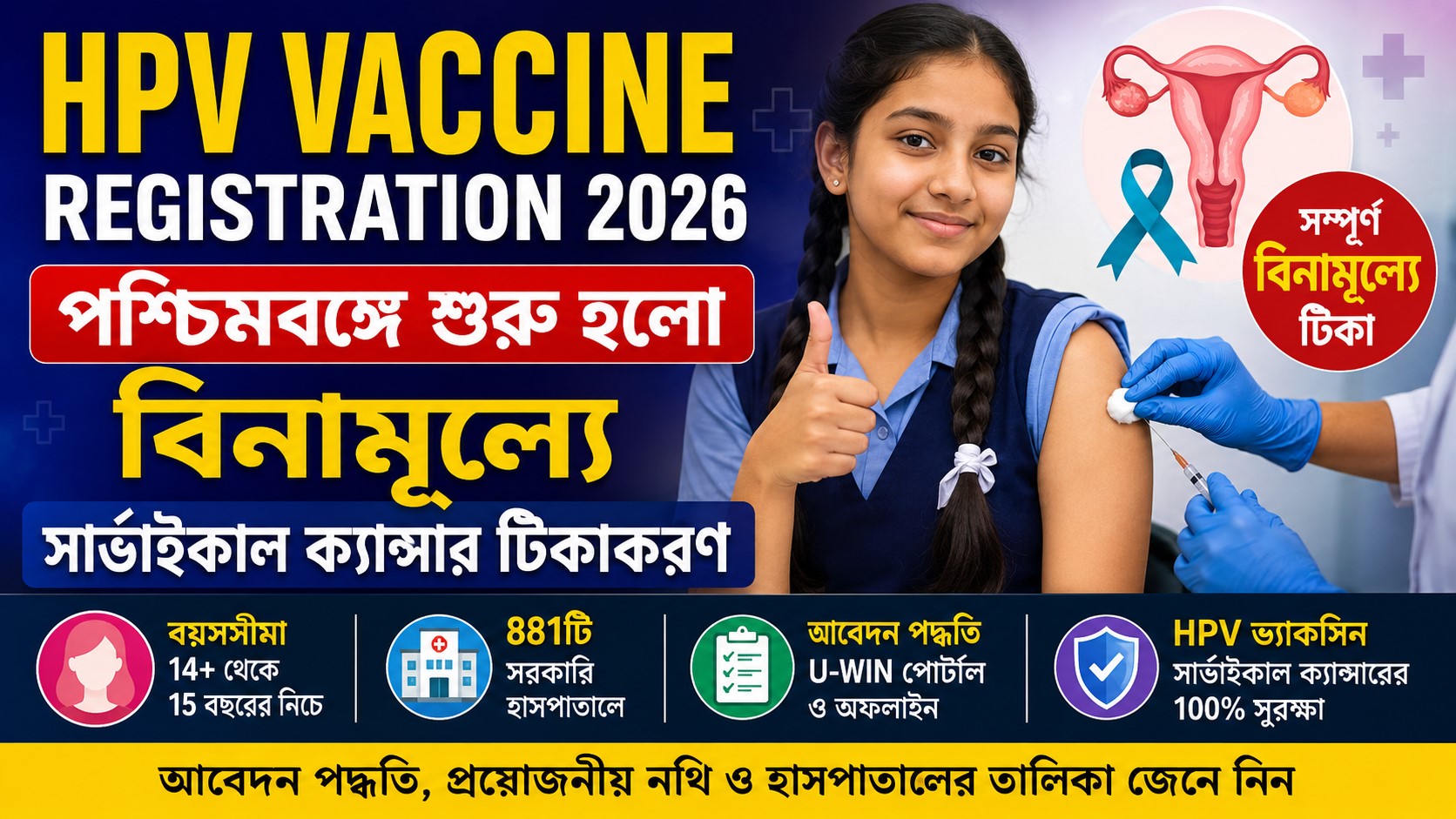 HPV Vaccine Registration : পশ্চিমবঙ্গের সরকারি হাসপাতালে বিনামূল্যে আবেদনের সম্পূর্ণ গাইড এবং অনলাইন বুকিং পদ্ধতি