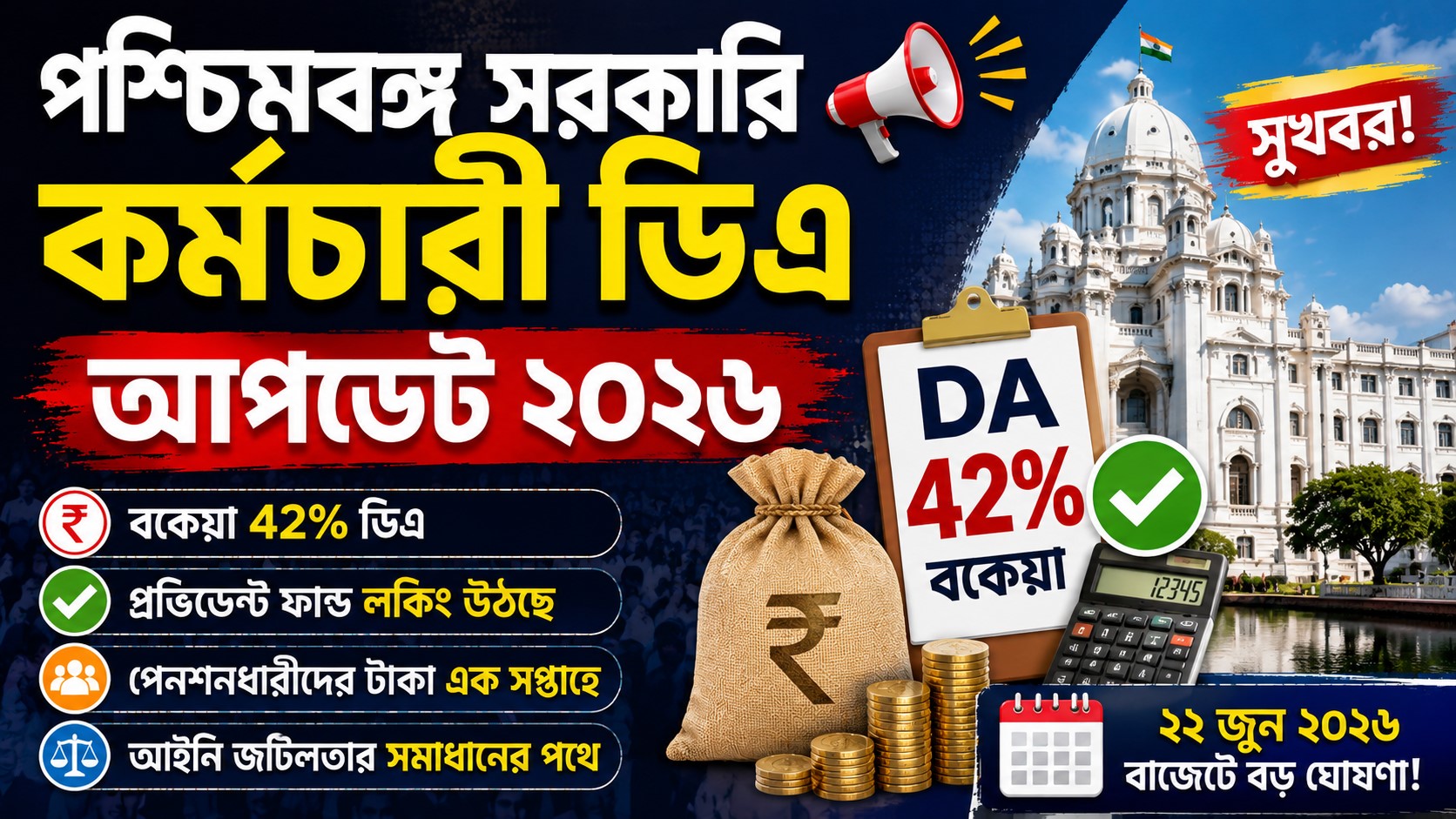 West Bengal DA Hike Update : বকেয়া ৪২ শতাংশ ডিএ নিয়ে রাজ্য সরকারের বড় ঘোষণা ও পরবর্তী পদক্ষেপ
