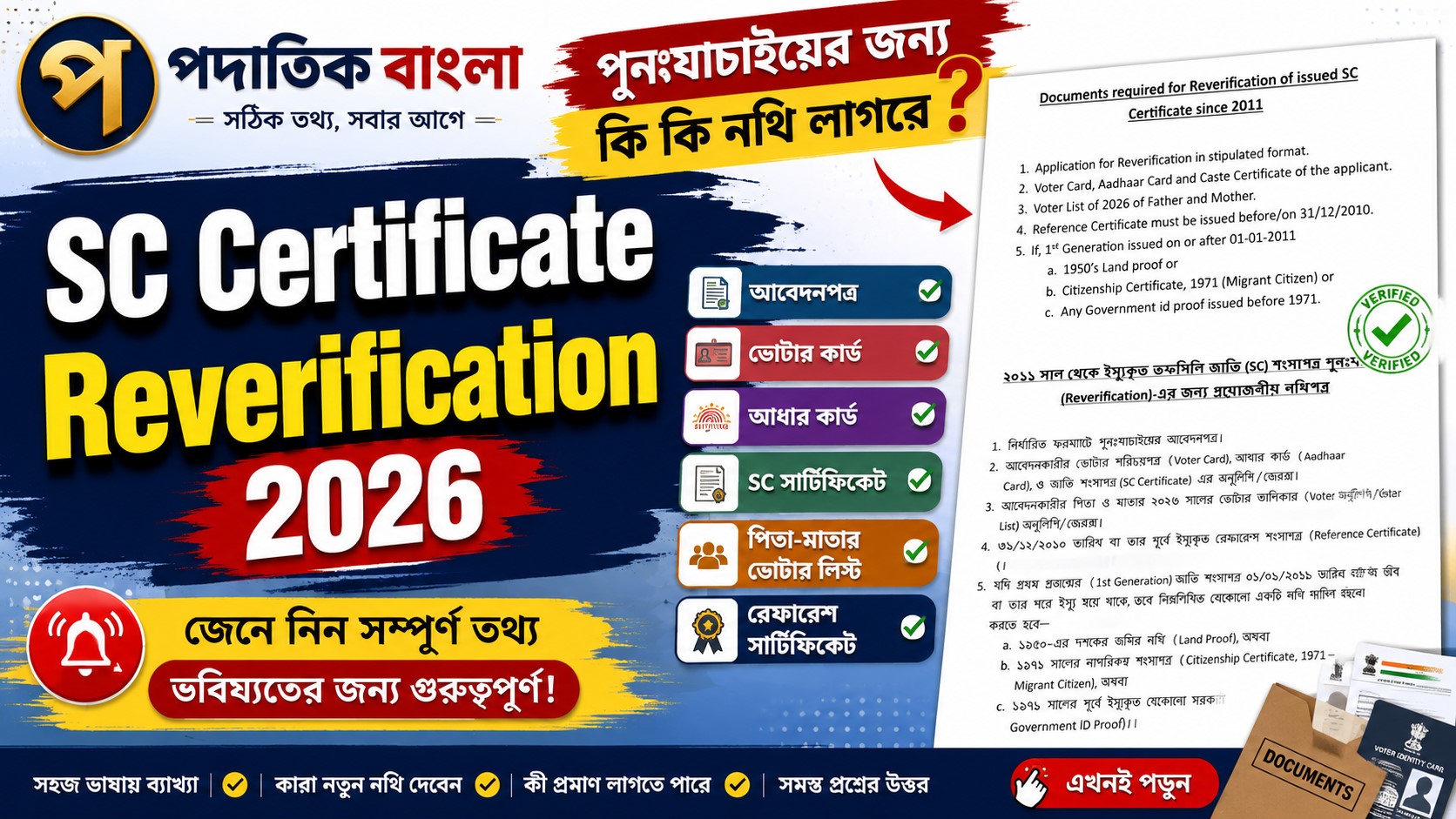 SC Certificate Reverification 2026: তফসিলি জাতি শংসাপত্র পুনঃযাচাইয়ে কী কী Documents লাগতে পারে? জানুন সম্পূর্ণ তথ্য