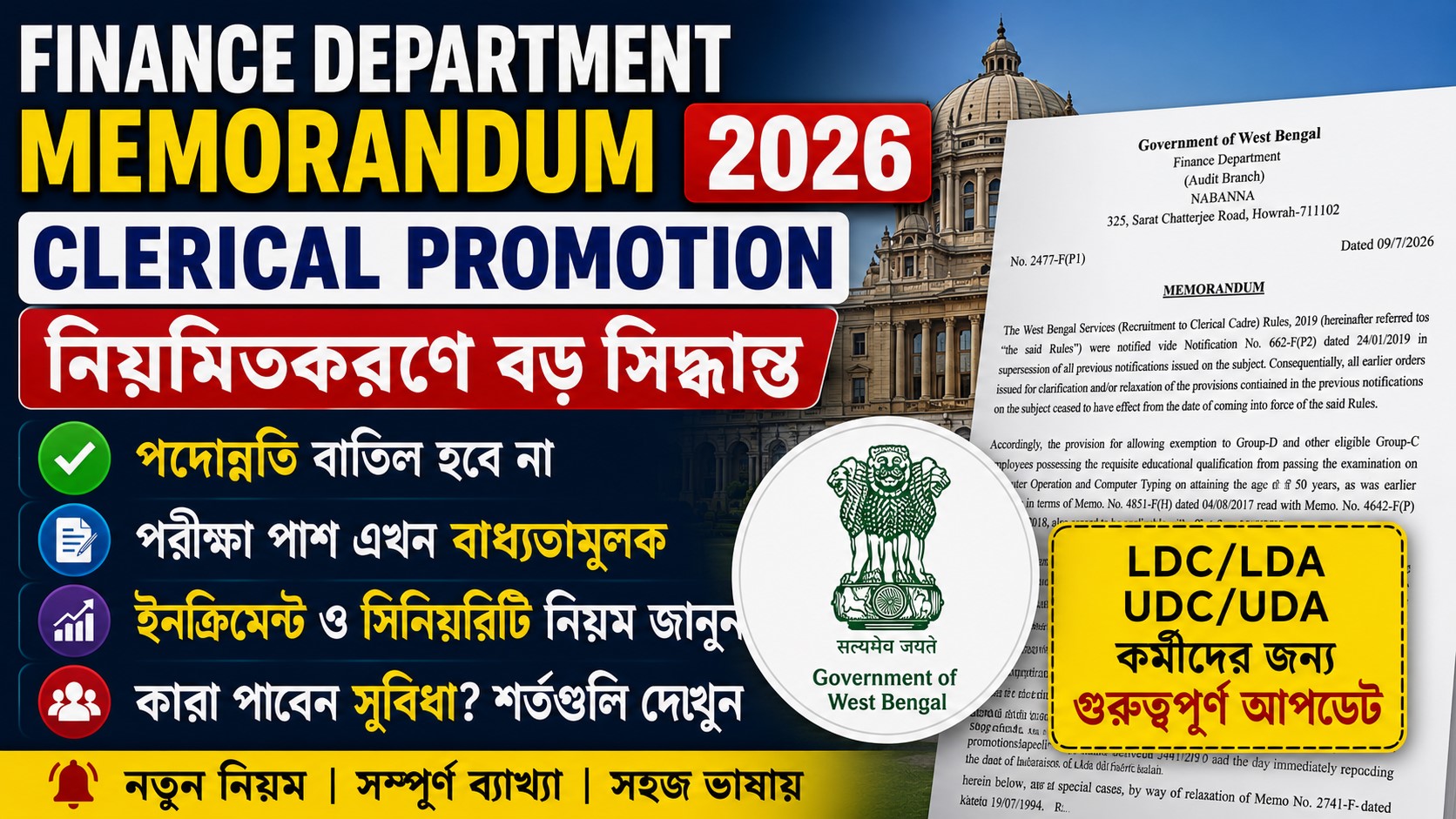 Finance Department Memorandum Update 2026: Clerical Promotion নিয়মিতকরণে বড় সিদ্ধান্ত, কারা পাবেন সুবিধা ও কী কী শর্ত মানতে হবে